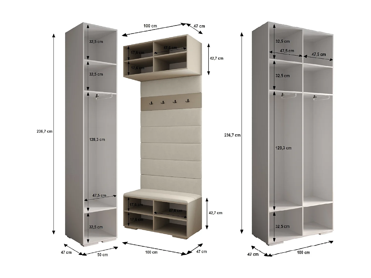 Inova 2 armario con puertas batientes 236,7/250/47