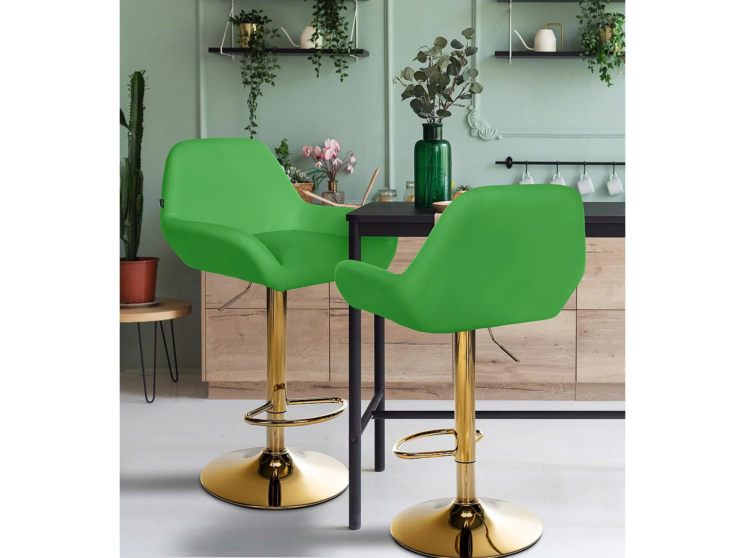 Lot de 2  Tabouret de bar - Similicuir & Métal - Vert - Braga