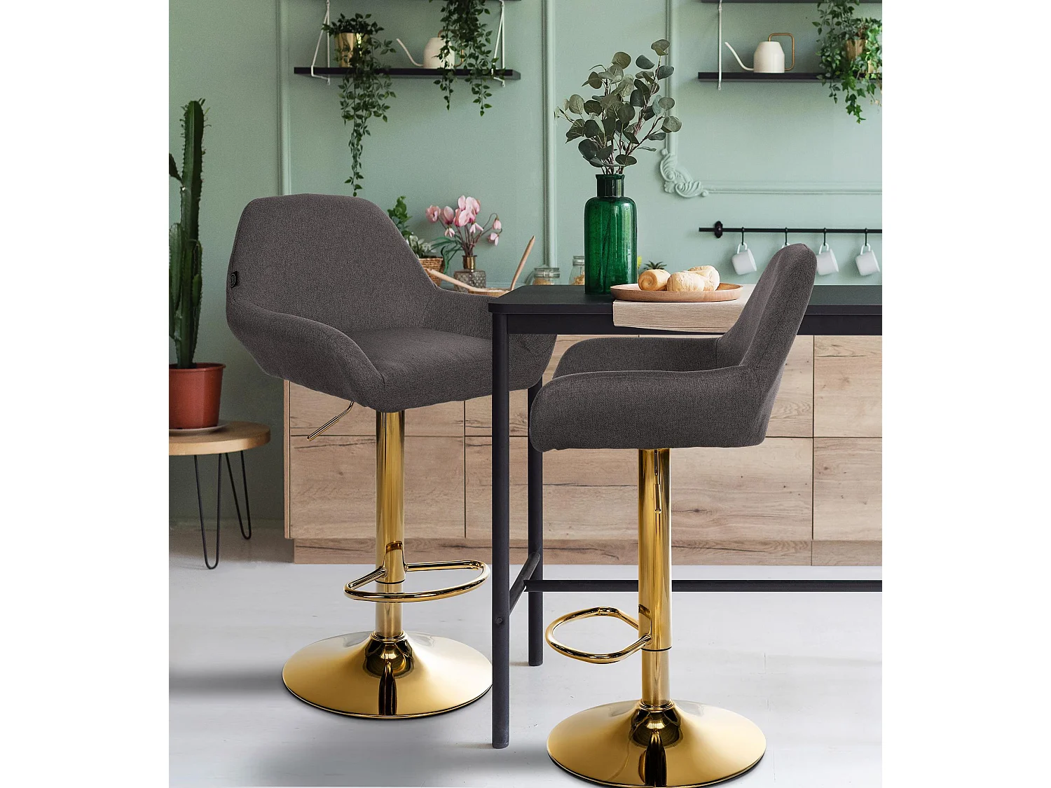 Tabouret de bar - Tissu - Gris foncé - Braga