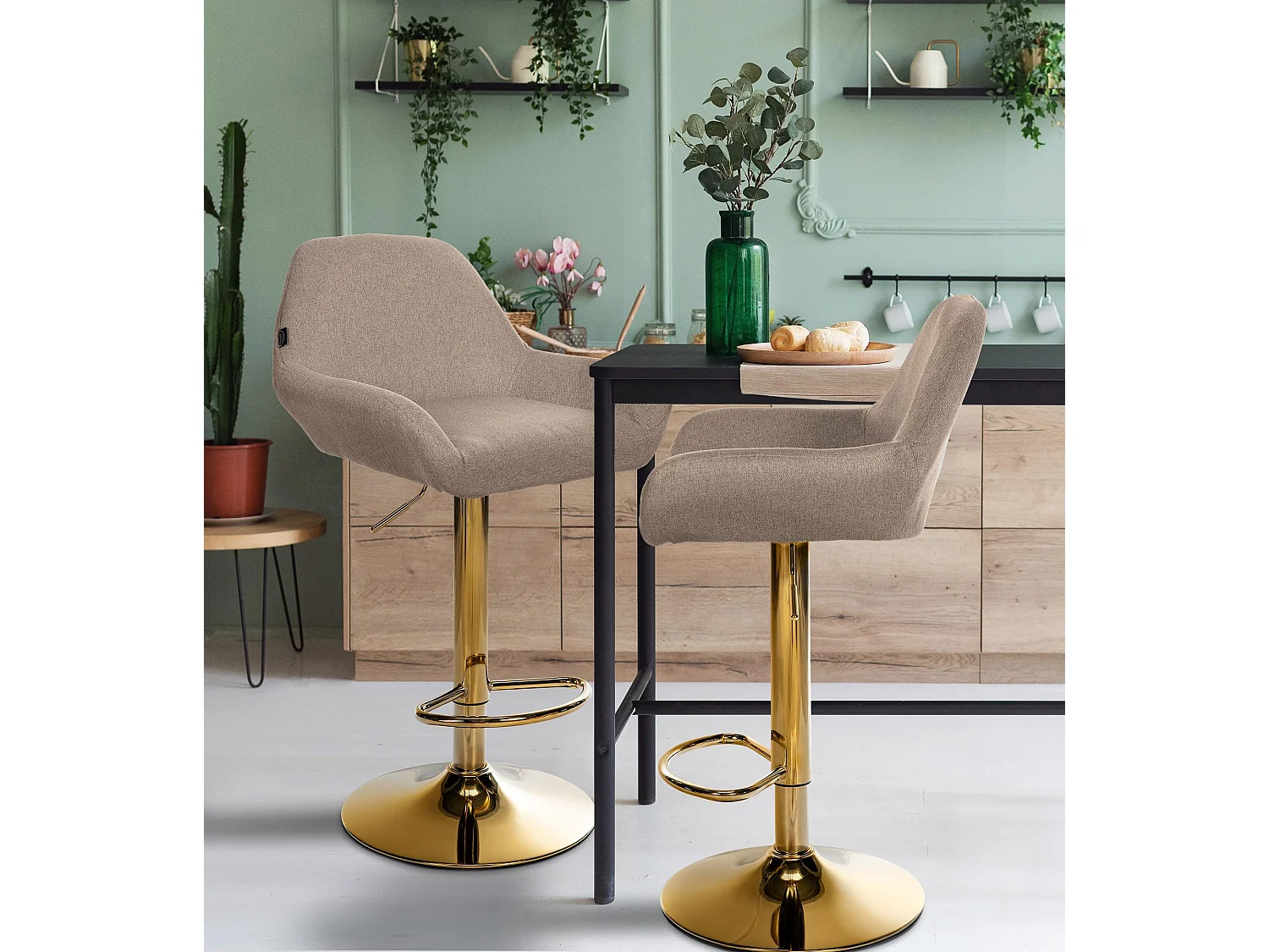 Lot de 2  Tabouret de bar - Tissu & Métal - Taupe - Braga