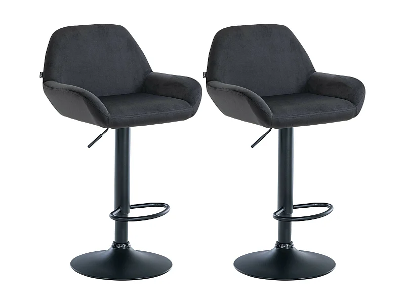 Lot de 2  Tabouret de bar - Velours - Noir - Braga