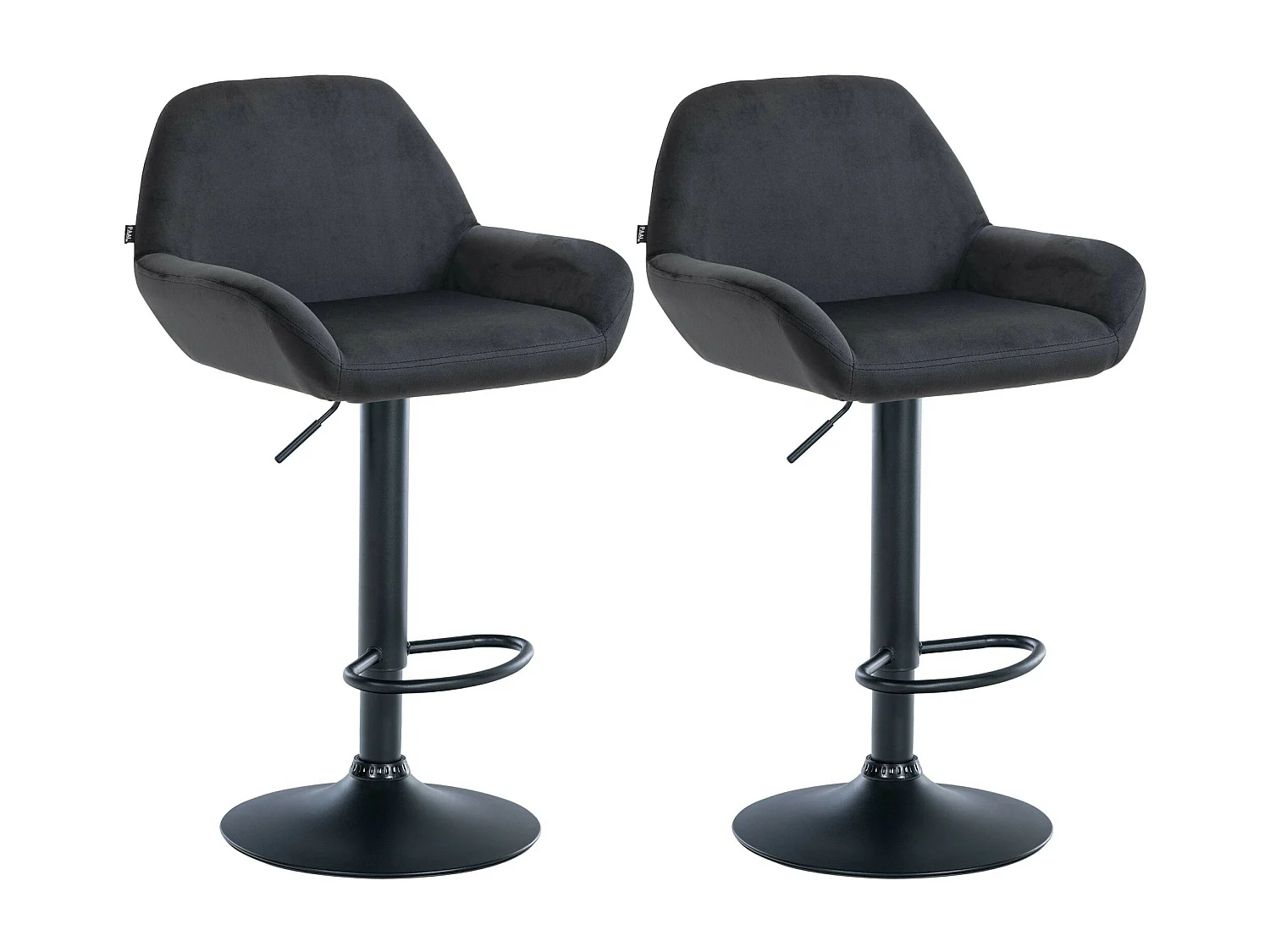 Lot de 2  Tabouret de bar - Velours - Noir - Braga