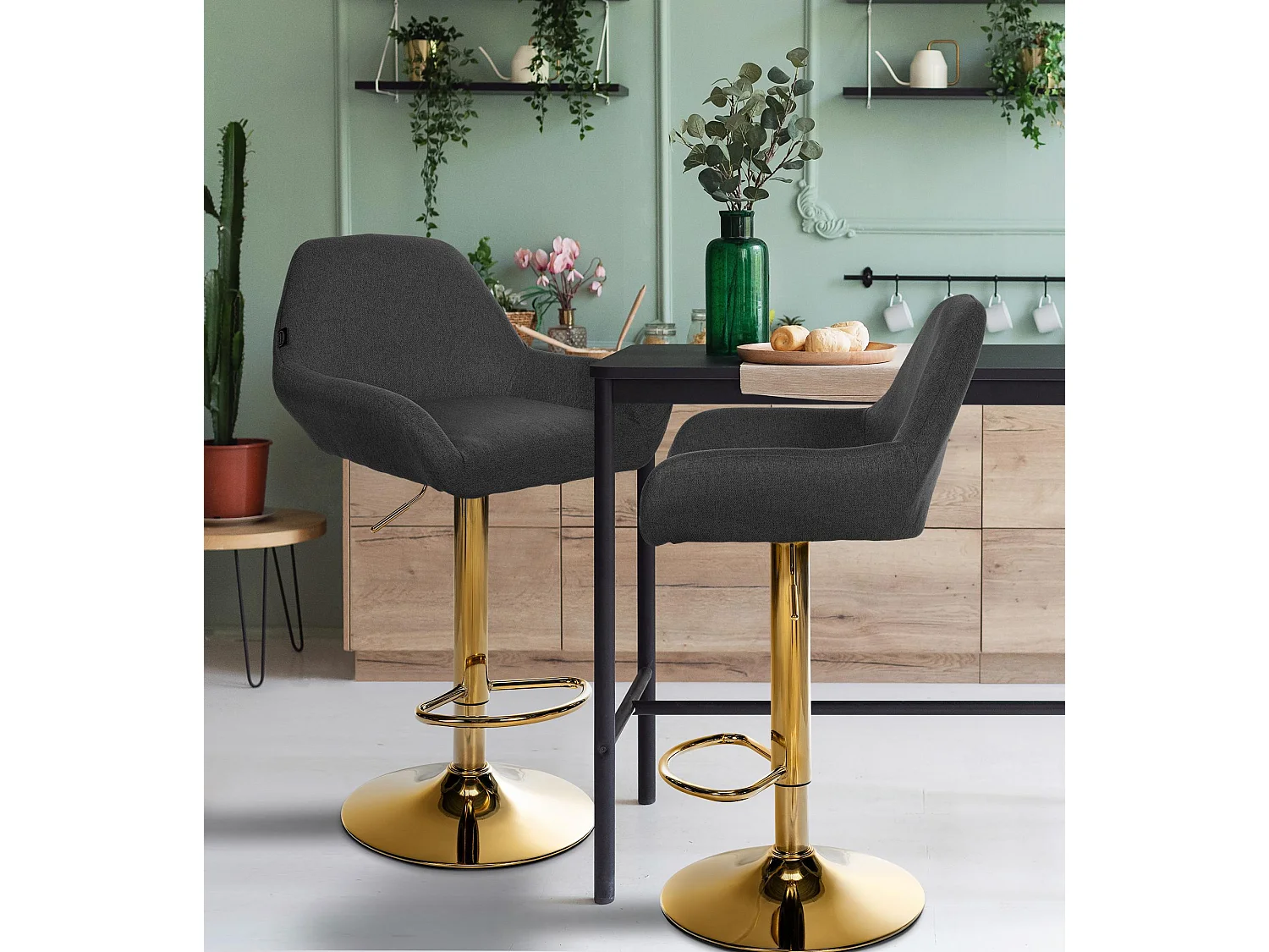 Tabouret de bar - Tissu - Noir - Braga