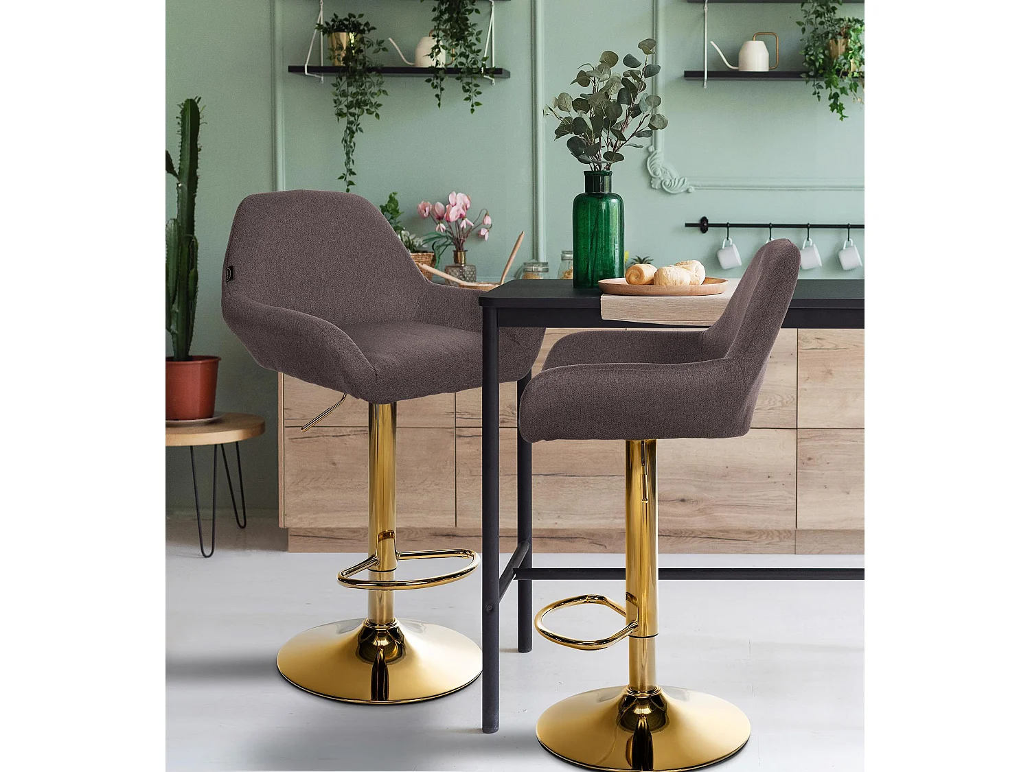 Lot de 2  Tabouret de bar - Tissu & Métal - Marron - Braga