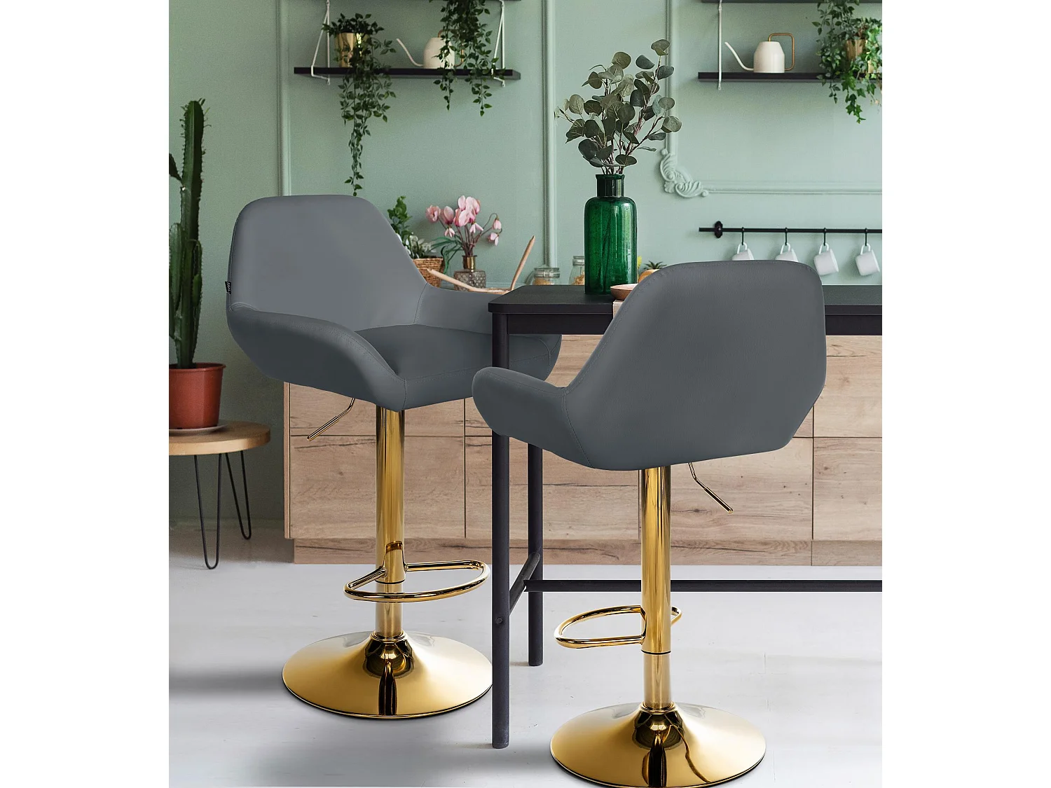 Lot de 2  Tabouret de bar - Similicuir & Métal - Gris - Braga