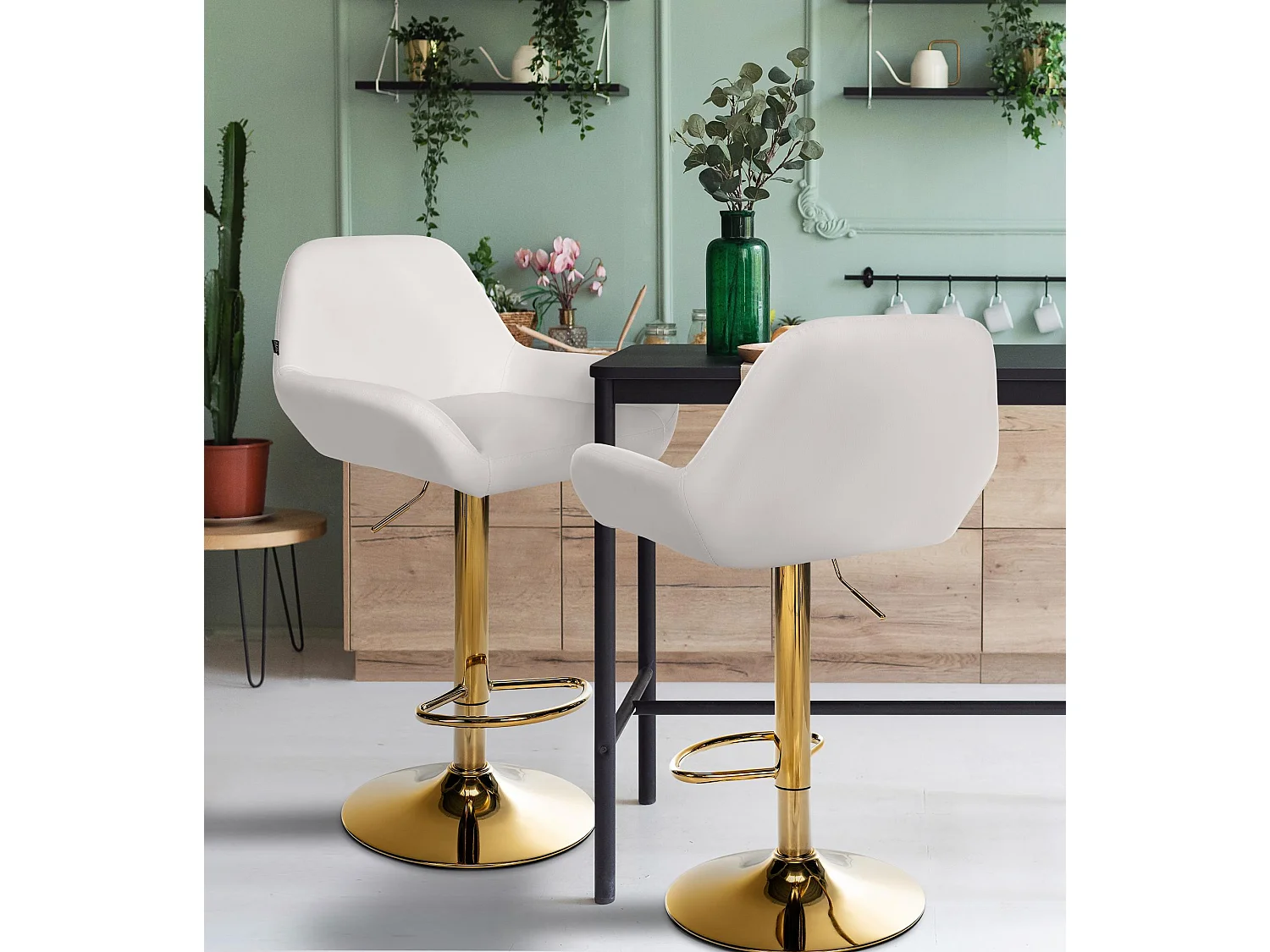 Lot de 2  Tabouret de bar - Similicuir & Métal - Blanc - Braga