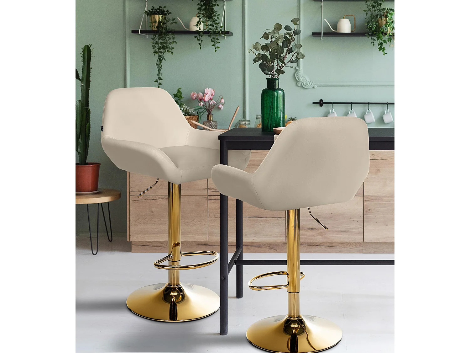 Lot de 2  Tabouret de bar - Similicuir & Métal - Crème - Braga