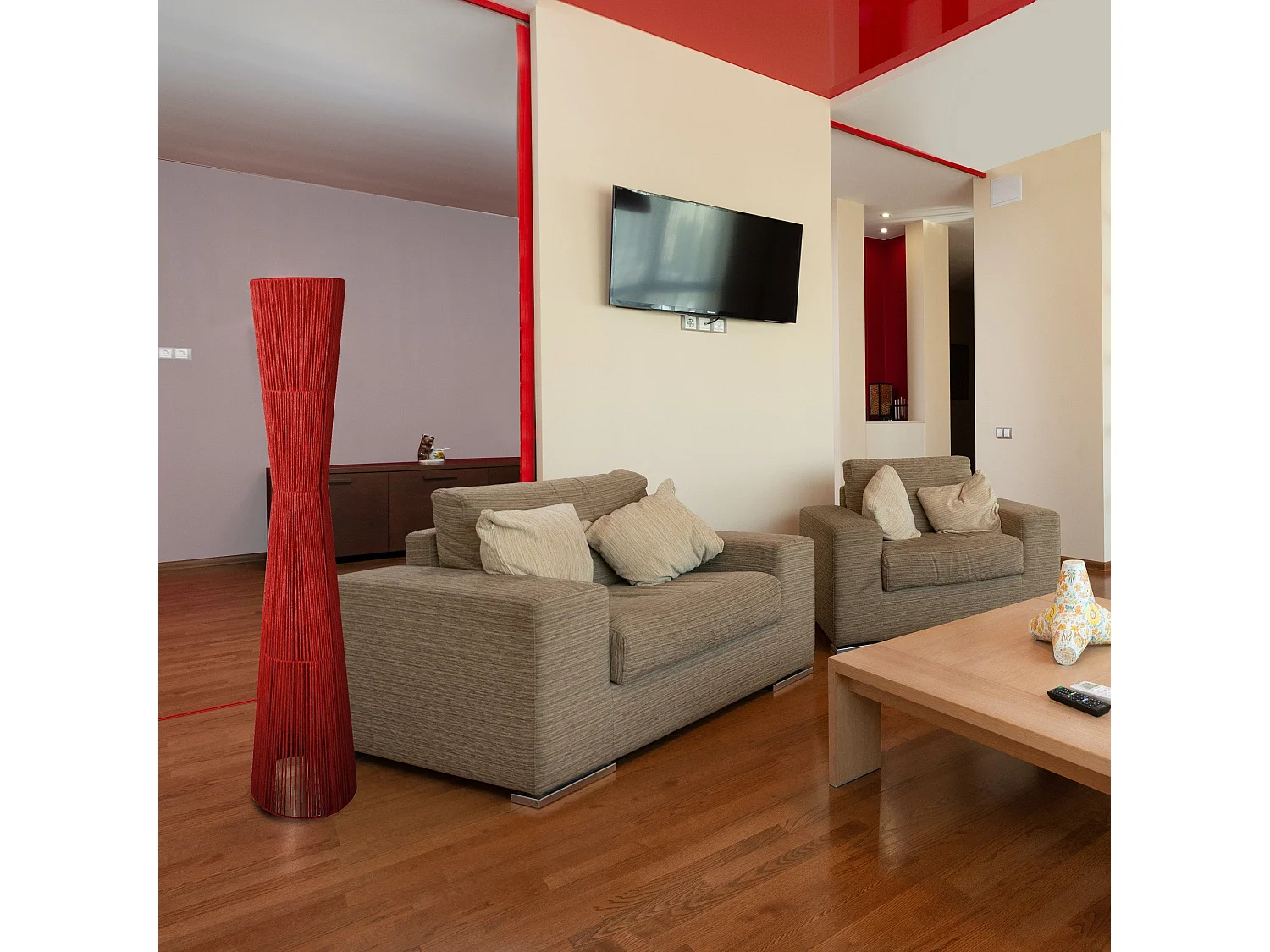 Lampadaire TOSEL ,métal,Rouge ,H145xD30xP30cm