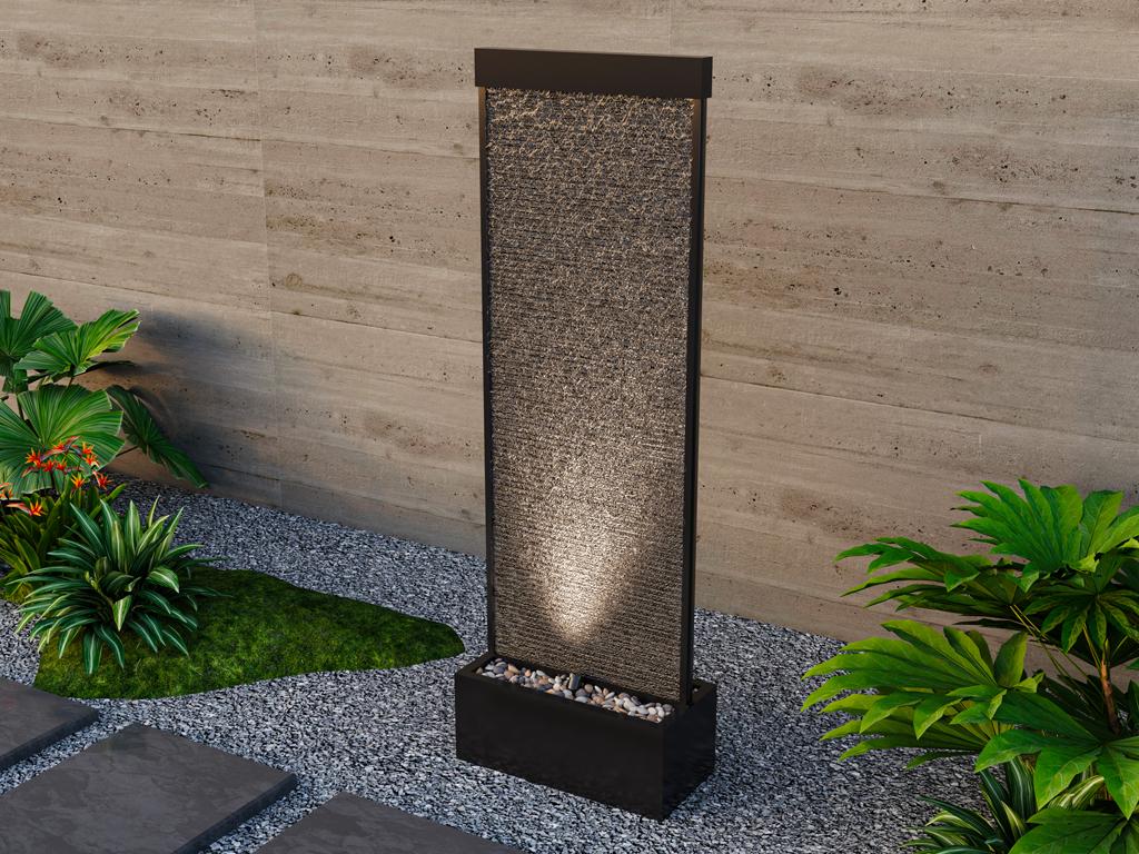 Außenbrunnen aus Edelstahl & Glas mit LED-Beleuchtung - 120 cm - Schwarz - günstig online kaufen