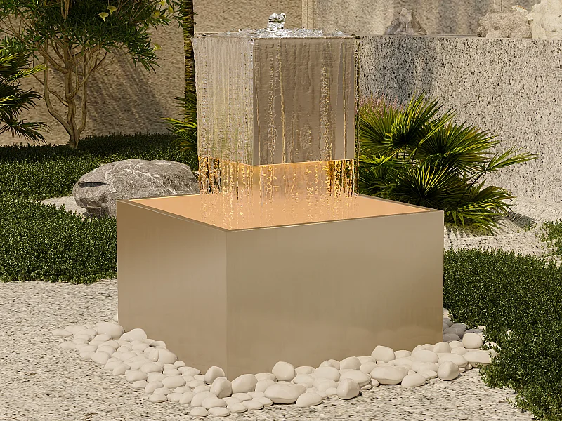 Fonte de exterior em aço inoxidável com LED A65 cm prateado - CARDINA