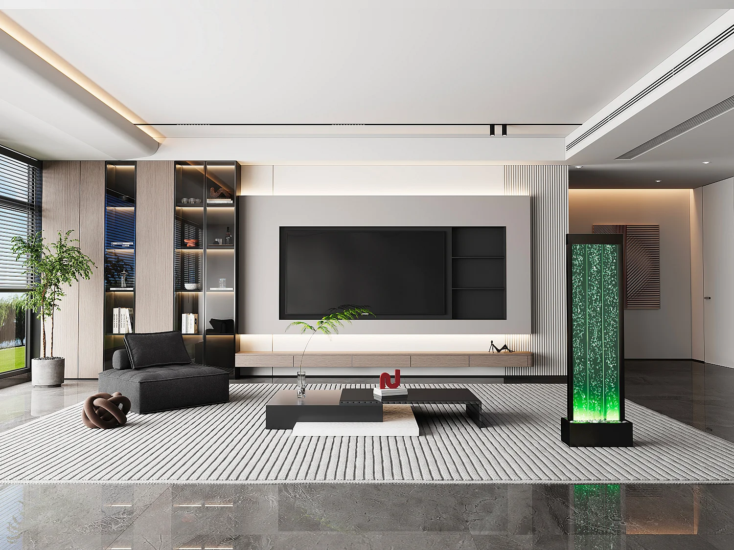 Vannboblevegg med LED og skiftende farger H 150 cm svart BLENNIE