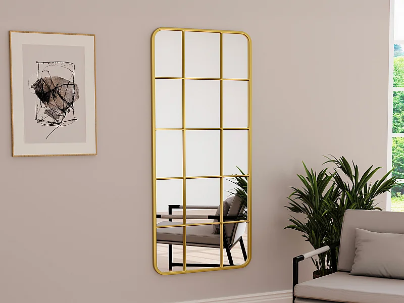 Spiegel Fenster-Optik - 60 x 140 cm - Metall - Goldfarben - SCIARA