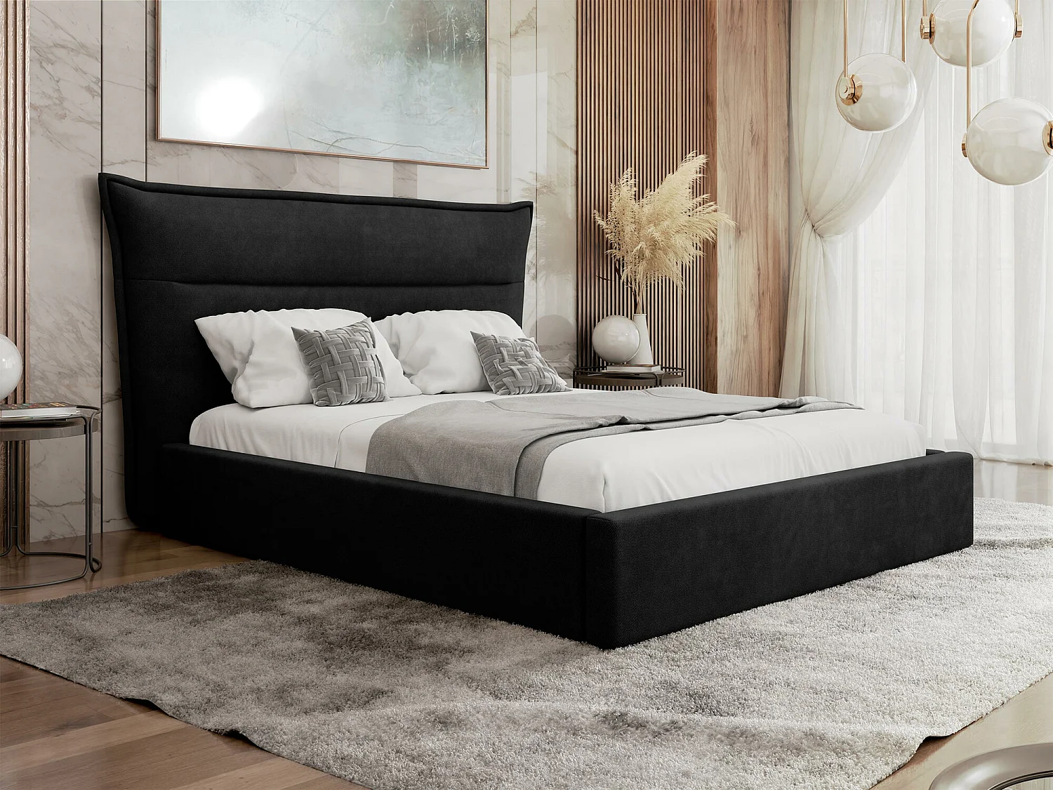 Cama Comfivo 400, Doble, Negro, 180x200, Tapiz, Somieres, 230x224x122cm