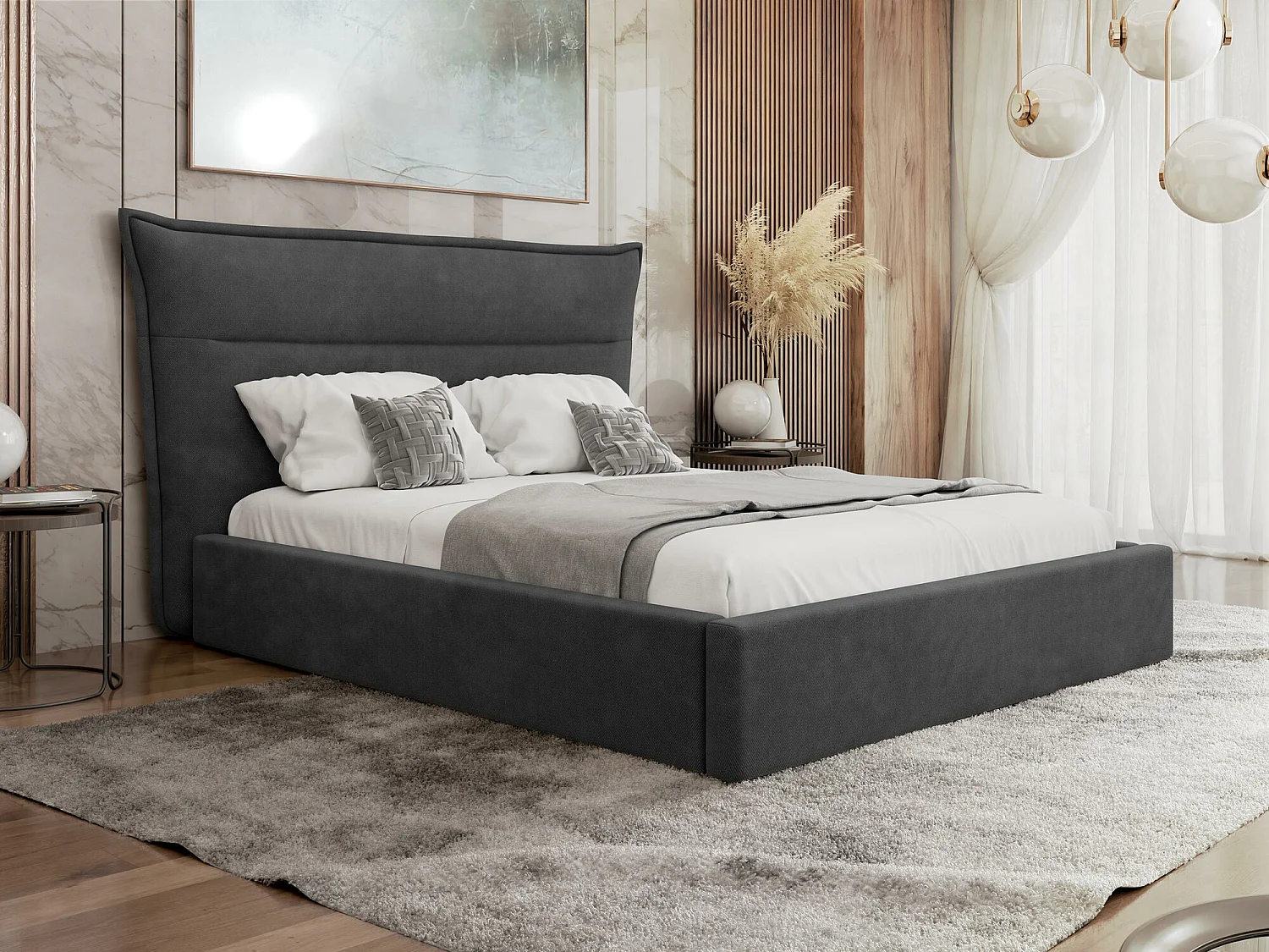 Lit Comfivo 400, Double, Gris, 180x200, Tissu, Disponible, 230x224x122cm