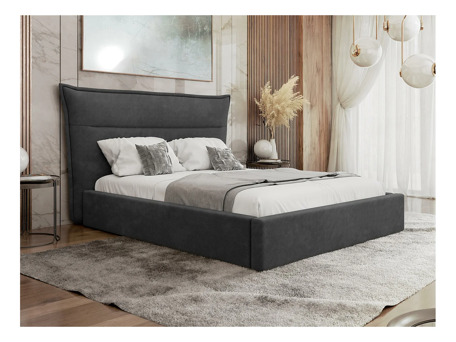 Lit Comfivo 400, Double, Gris, 140x200, Tapisserie, Sommier à lattes, 190x224x122cm