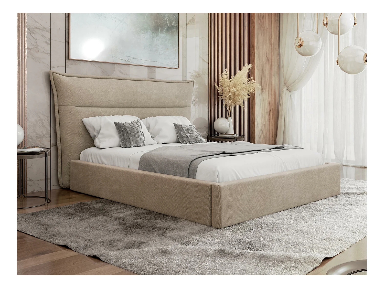 Cama Comfivo 400, Doble, De color marrón claro, 140x200, Tapiz, Somieres, 190x224x122cm