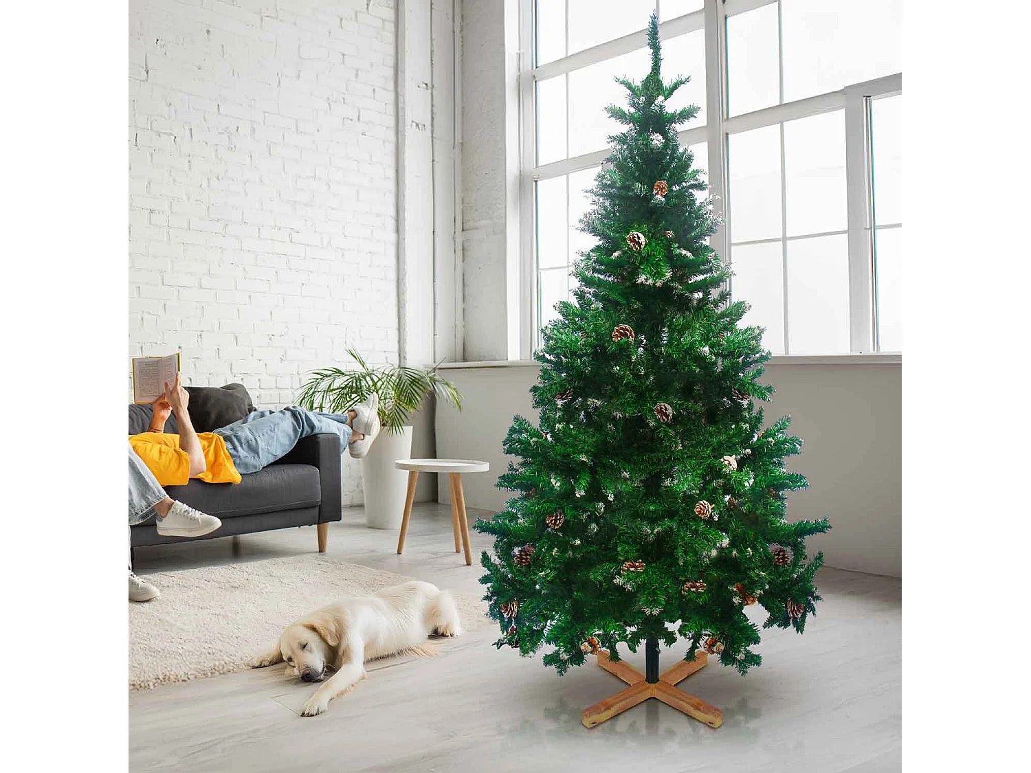 Prancer - Árbol de Navidad con nieve y piñas ø85 x150H cm, 450 ramas y 32 piñas