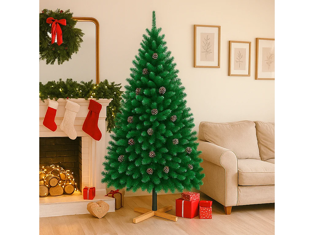 Prancer - Sapin de Noël avec neige et cônes ø85 x150H cm, 450 branches et 32 cônes