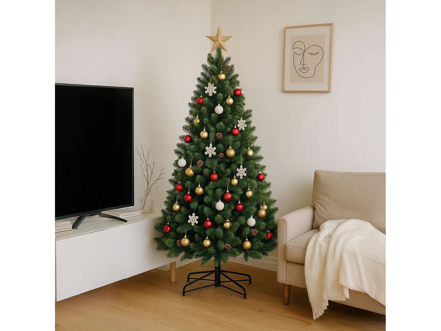 Boho - Árbol de Navidad con piñas de PVC ø132x210H cm, 1053 puntas