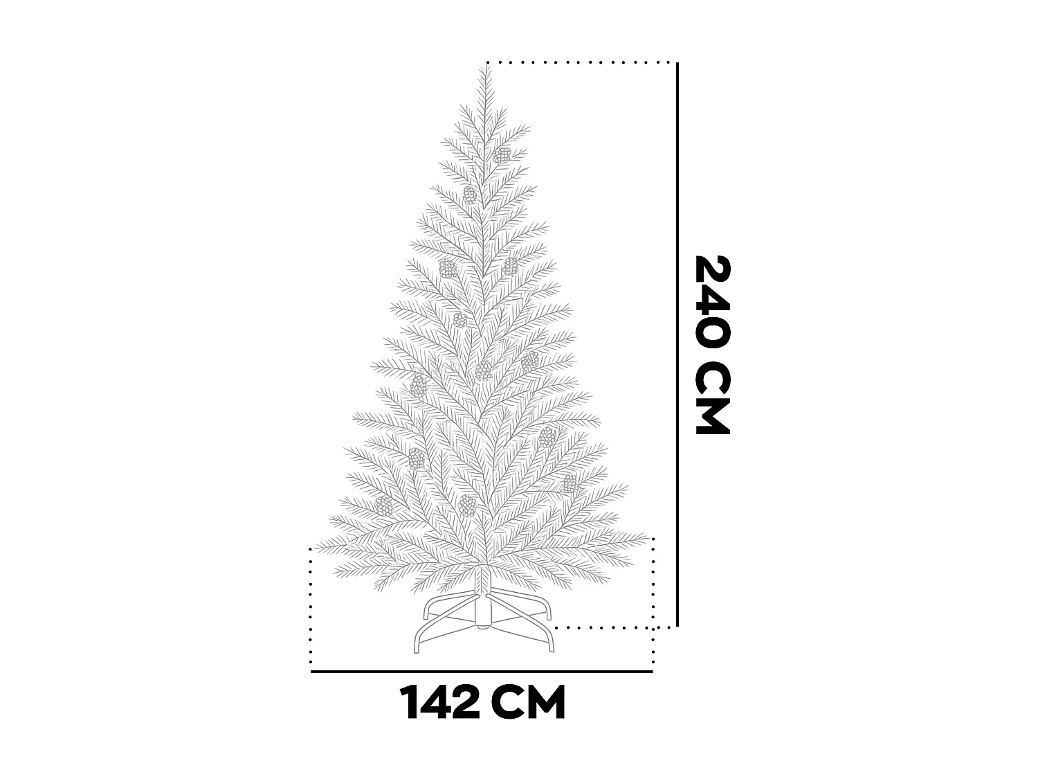 Boho - Árbol de Navidad con piñas de PVC ø142x240H cm, 1407 puntas