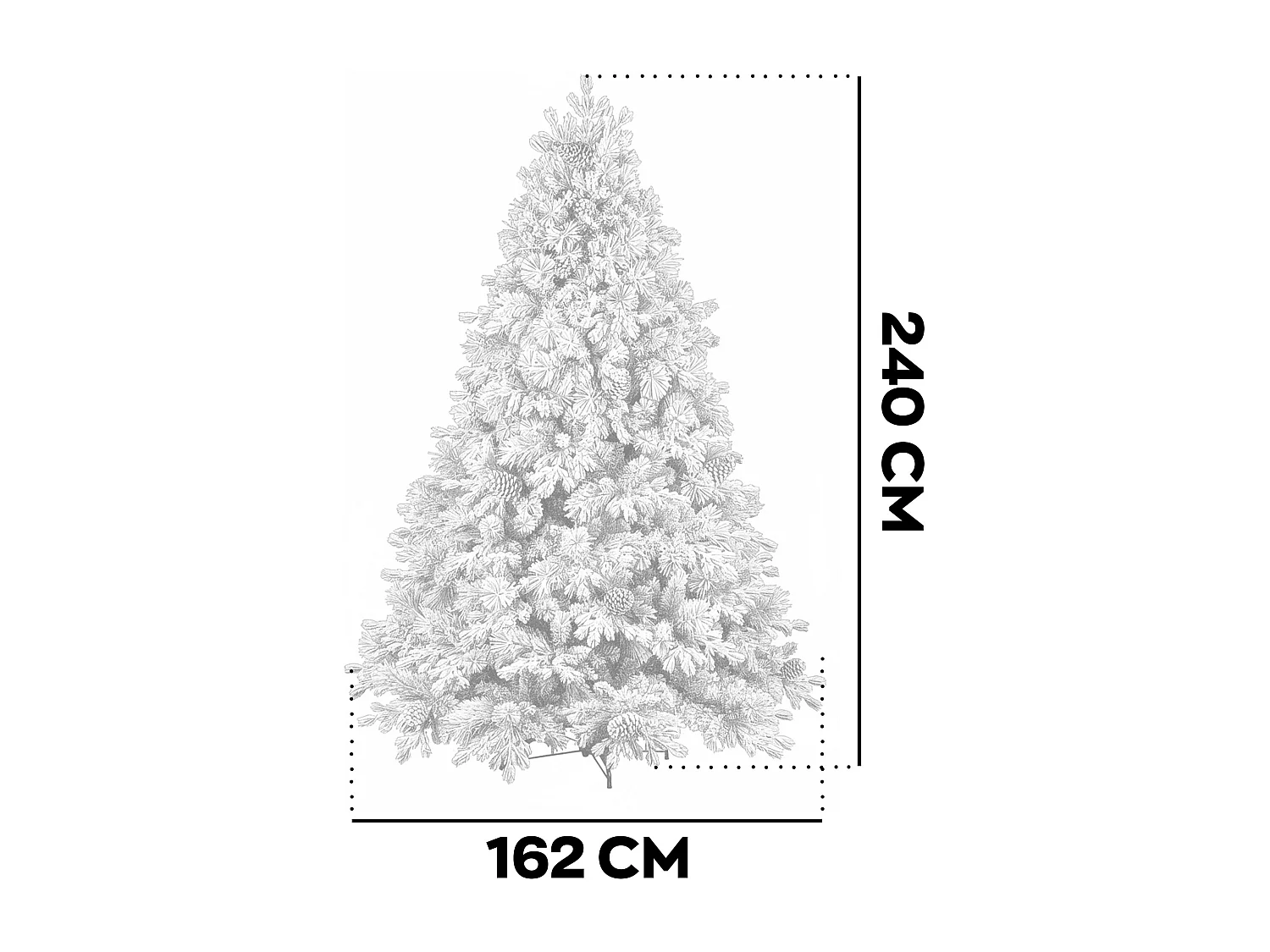 Luna - Árbol de Navidad con nieve y piñas en PE PVC PP ø162x240H cm, 2850 puntas