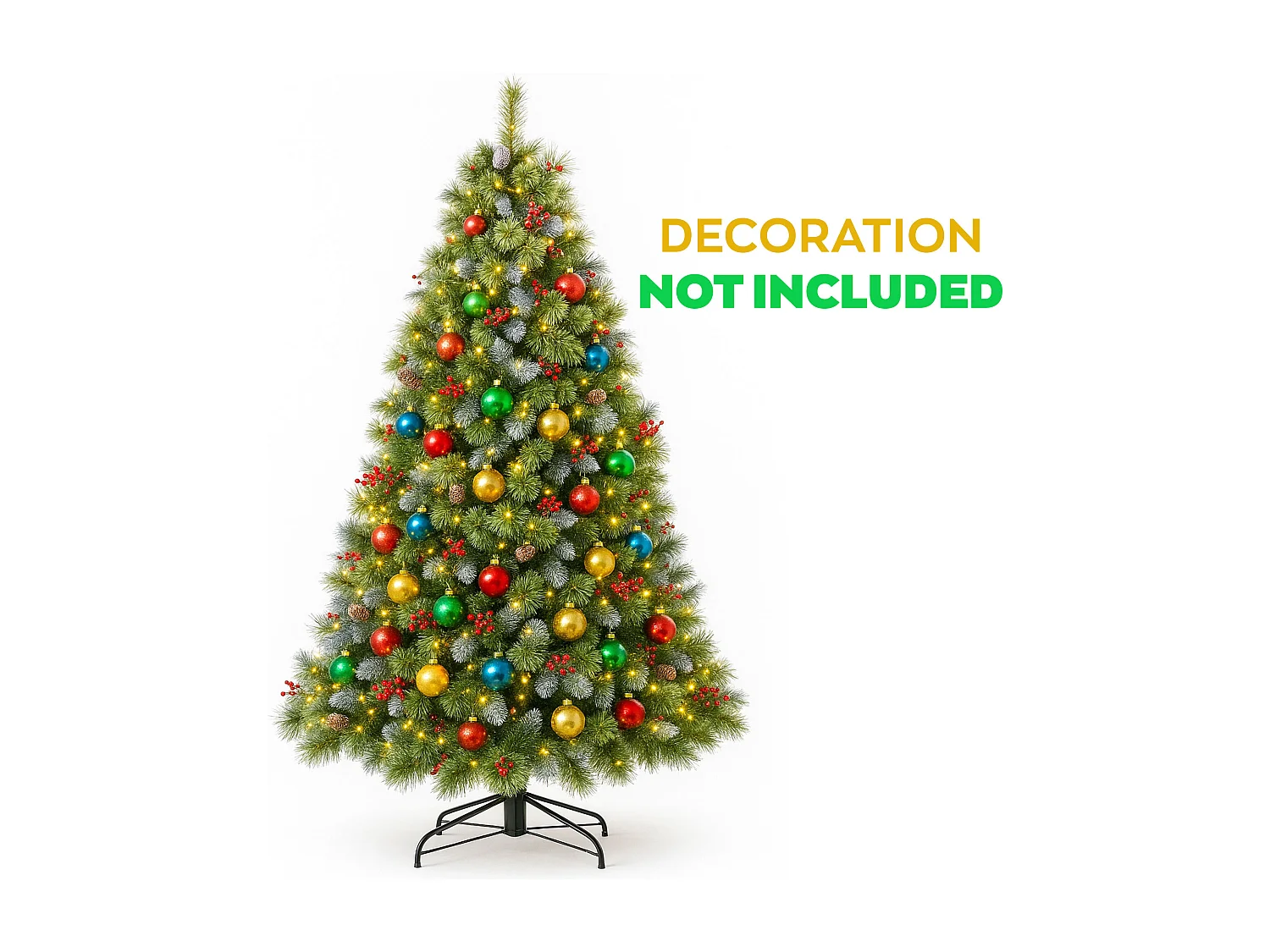 Cortina - Árvore de Natal com neve em PVC e PP com pinhas e bagas Ø83x150H, 572 pontas