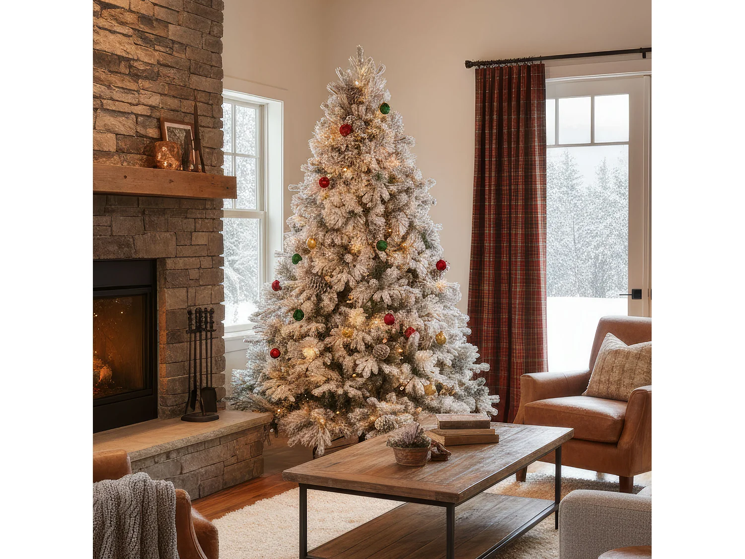 Luna - Árbol de Navidad con nieve y piñas en PE PVC PP ø122x180H cm, 1517 puntas