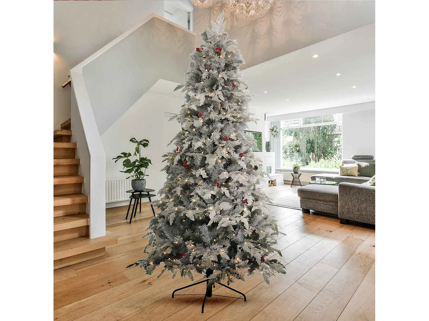 Sun LED - Sapin de Noël avec neige, ornements et lumières LED ø127x210H, 916 branches