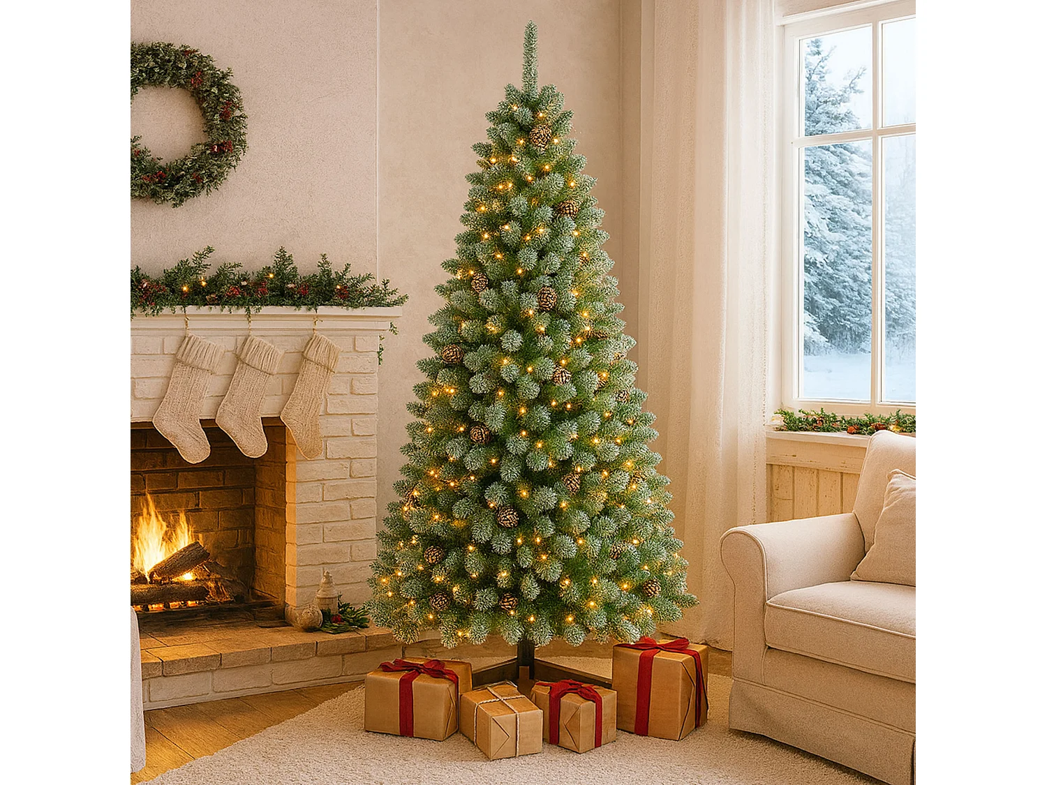 Comet - Sapin de Noël avec lumières LED et cônes ø100 x 180H, 800 branches e 50 cônes