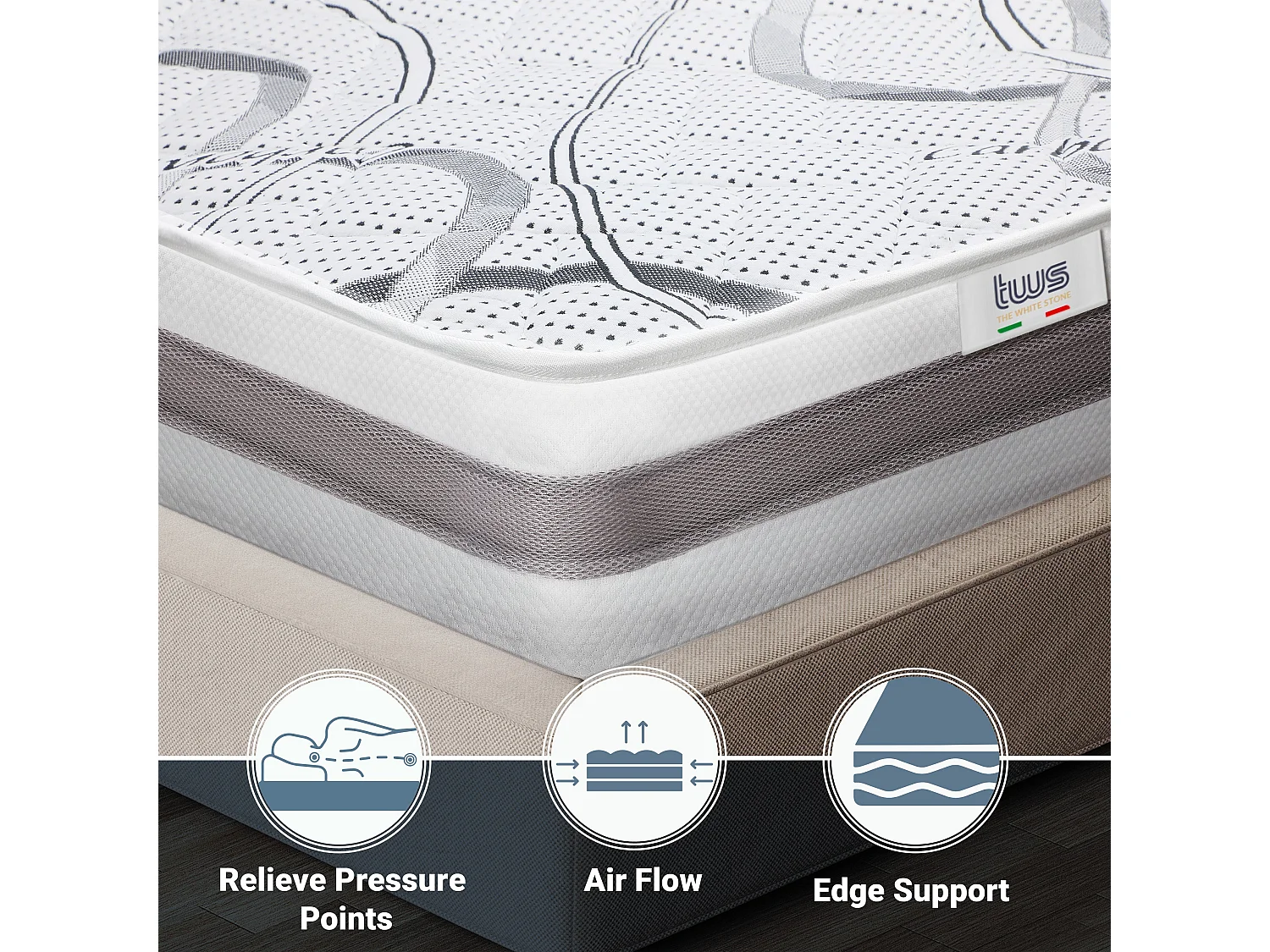 Matelas Double 145 x 175 à mémoire de forme| Premium Quality | Hauteur 22 cm | Made in Italy