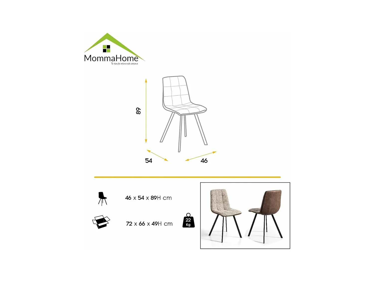 Pack 4 Sillas Salón tapizadas en polipiel. Patas en metal