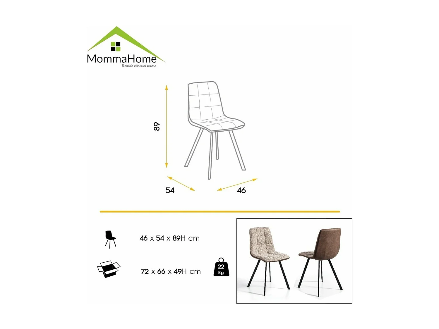 Pack 4 Sillas Salón tapizadas en polipiel. Patas en metal