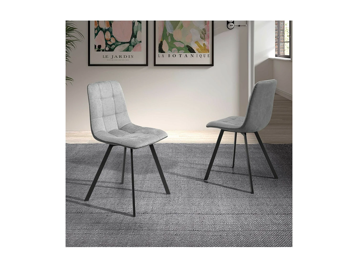 Pack 4 Sillas Salón tapizadas en tela y polipiel. Patas en metal