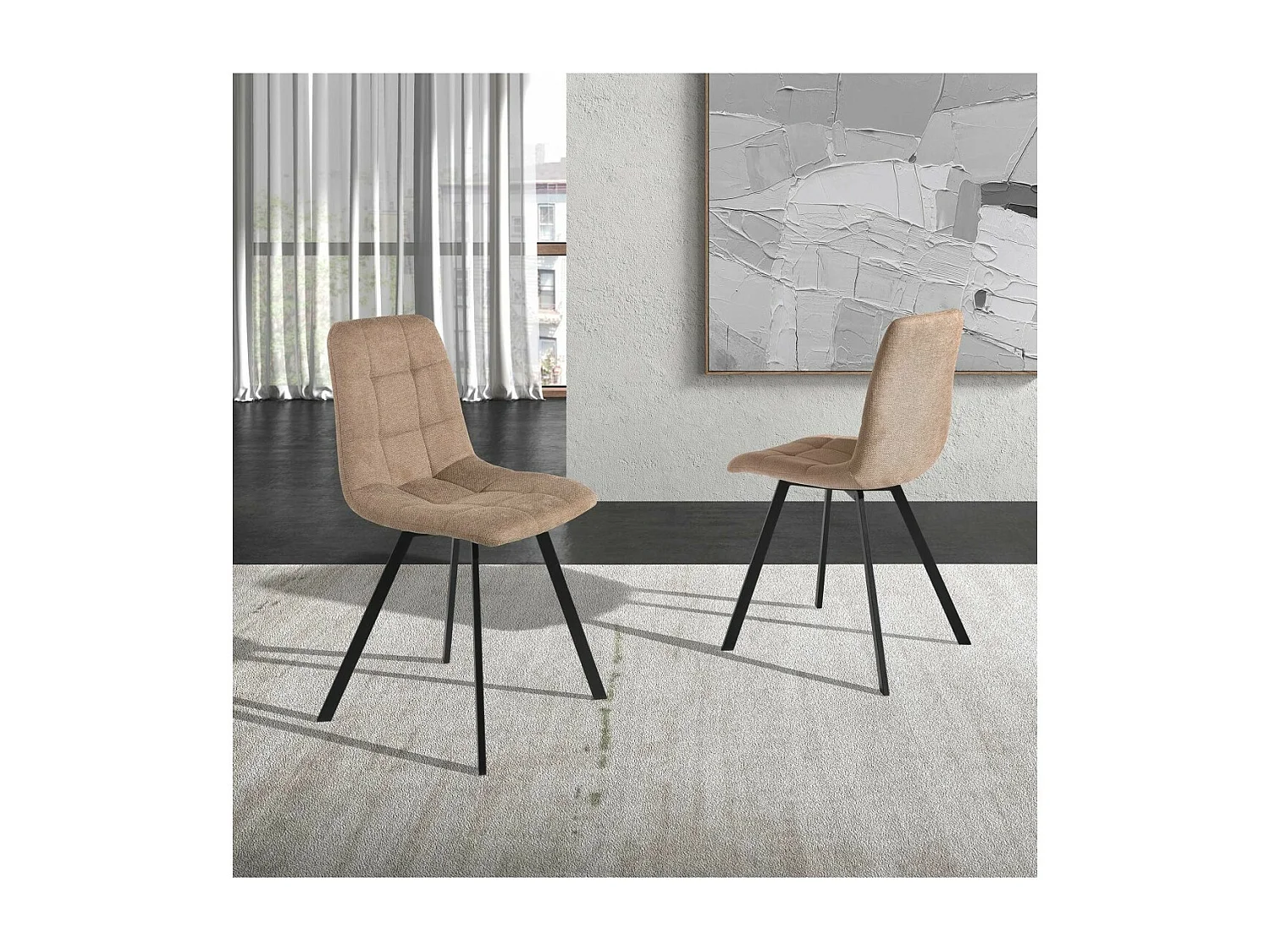 Pack 4 Sillas Salón tapizadas en tela. Patas en metal