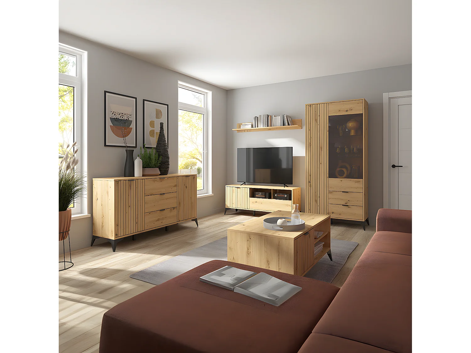 Buffet 2 portes 3 tiroirs 180 cm Mao Bois