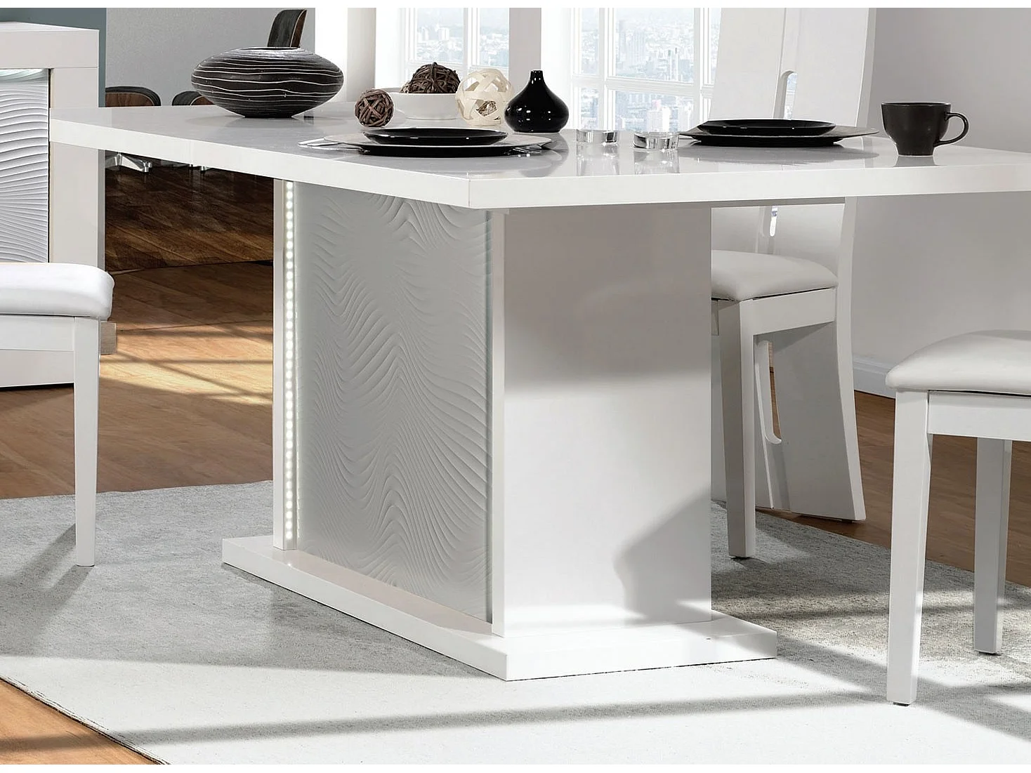 Table extensible avec éclairage à Led bois laqué blanc Kala 180-225cm