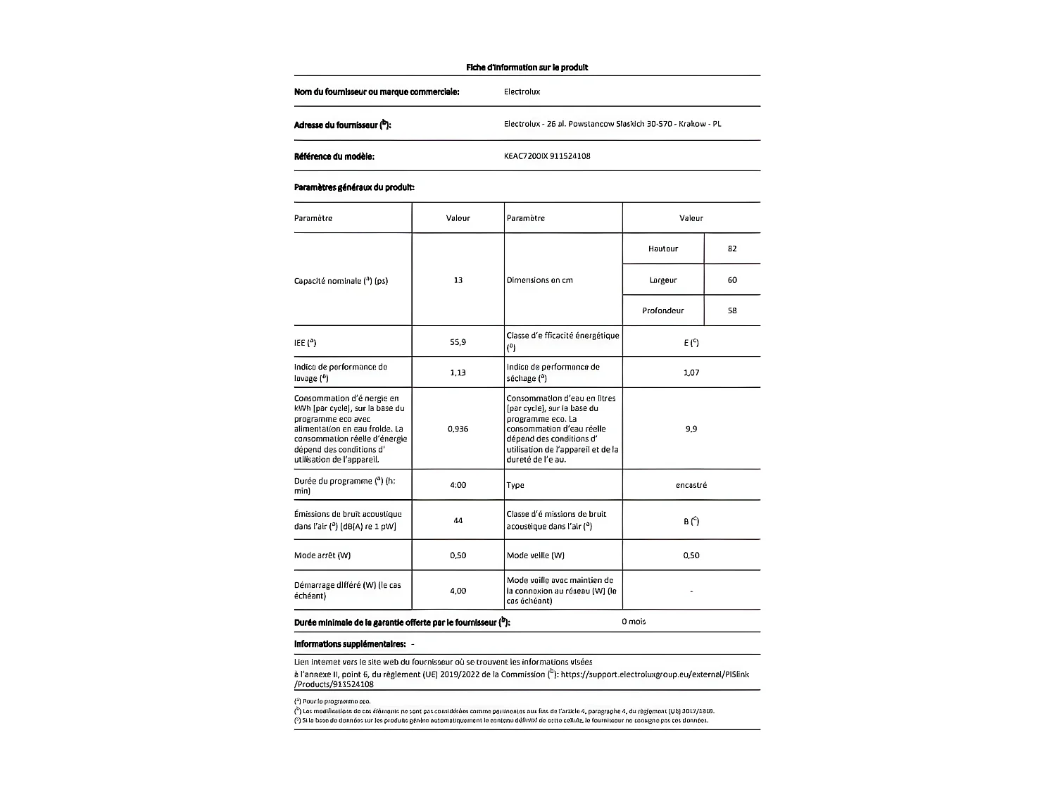 Lave-vaisselle encastrable ELECTROLUX 13 Couverts 59.6cm E, KEAC7200IX