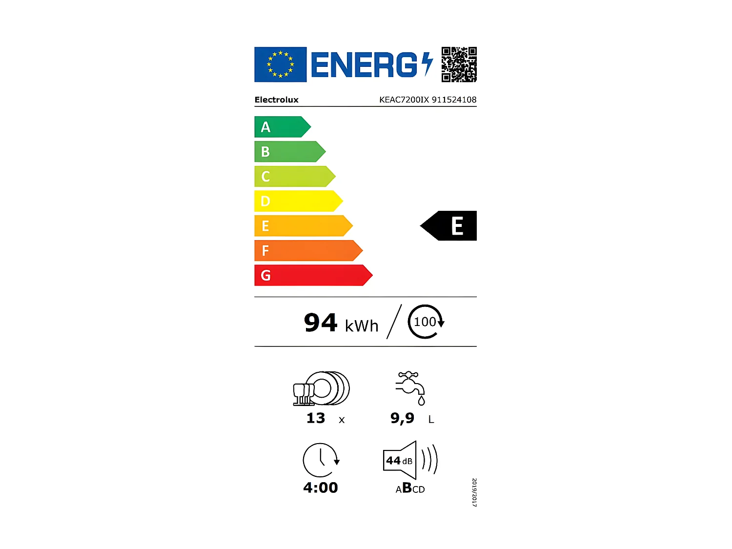 Lave-vaisselle encastrable ELECTROLUX 13 Couverts 59.6cm E, KEAC7200IX