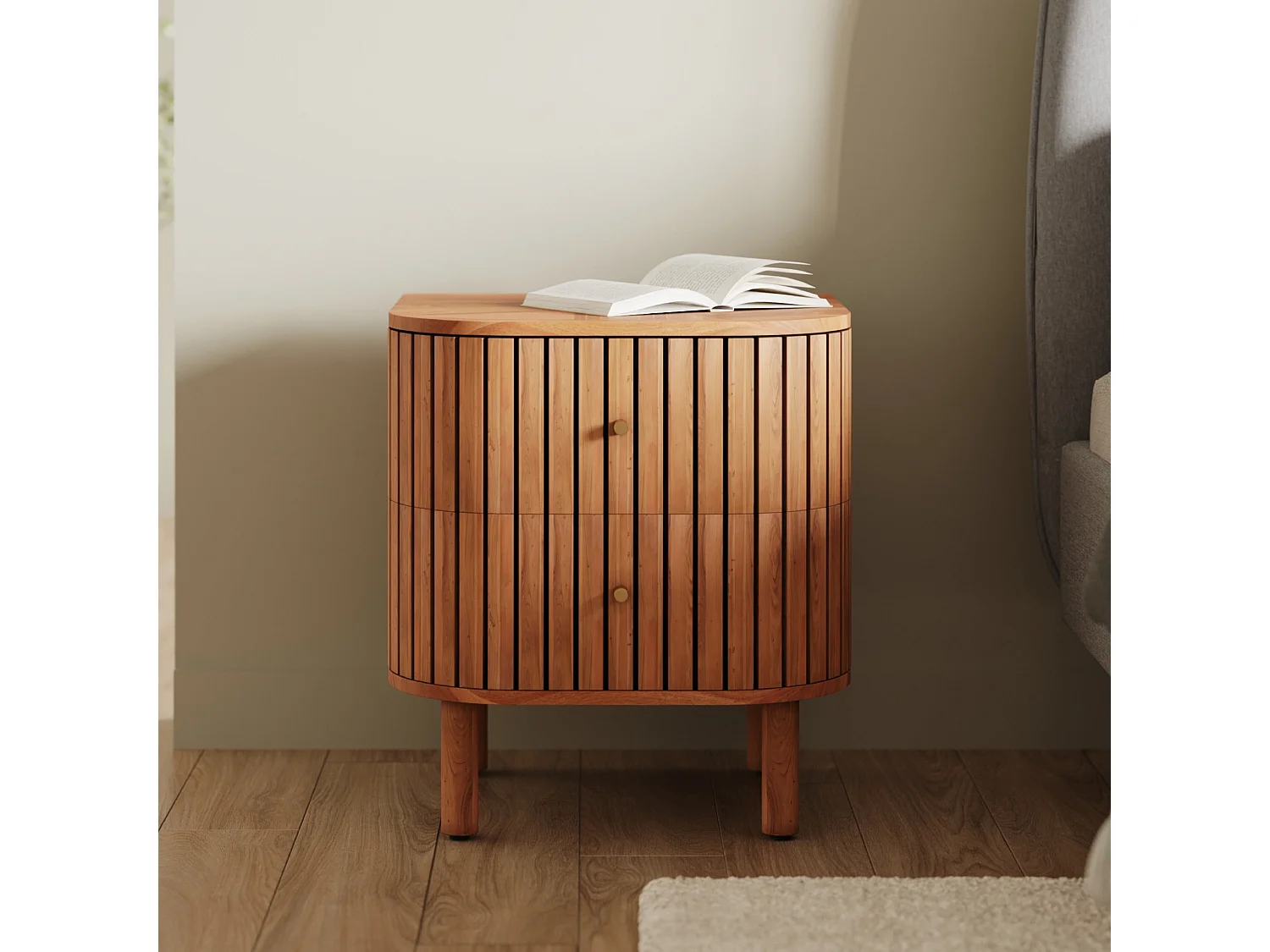 Table de chevet  en bois d'acacia 2 tiroirs - Paola