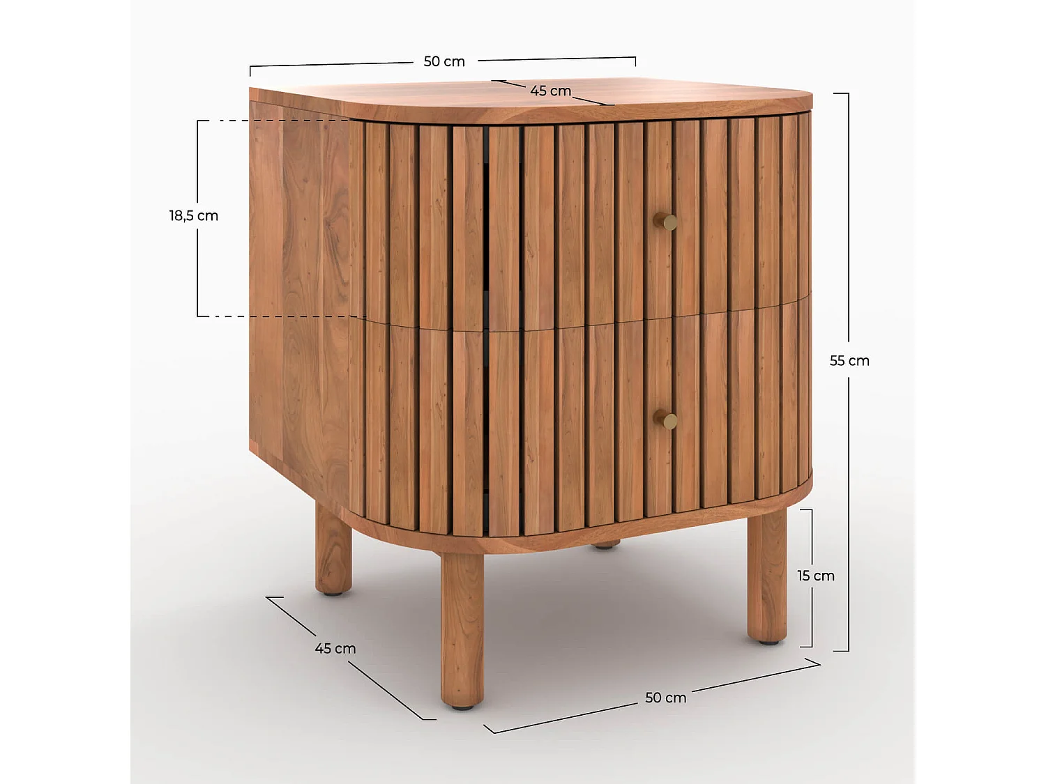 Table de chevet  en bois d'acacia 2 tiroirs - Paola