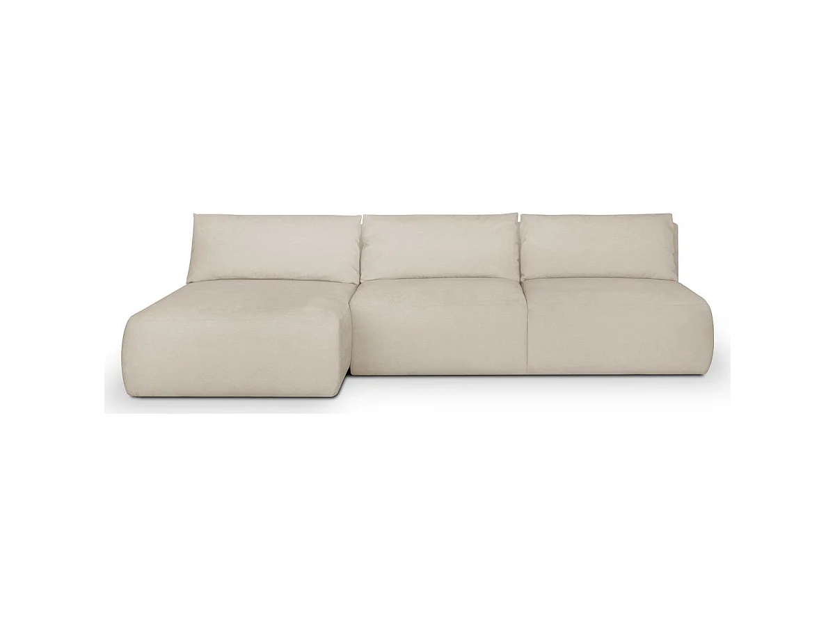 Canapé d'angle convertible 4 places avec coffre en tissu beige