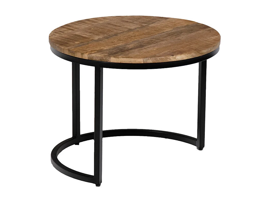 3 tables basses gigognes rondes bois de manguier pieds métal - MANHO