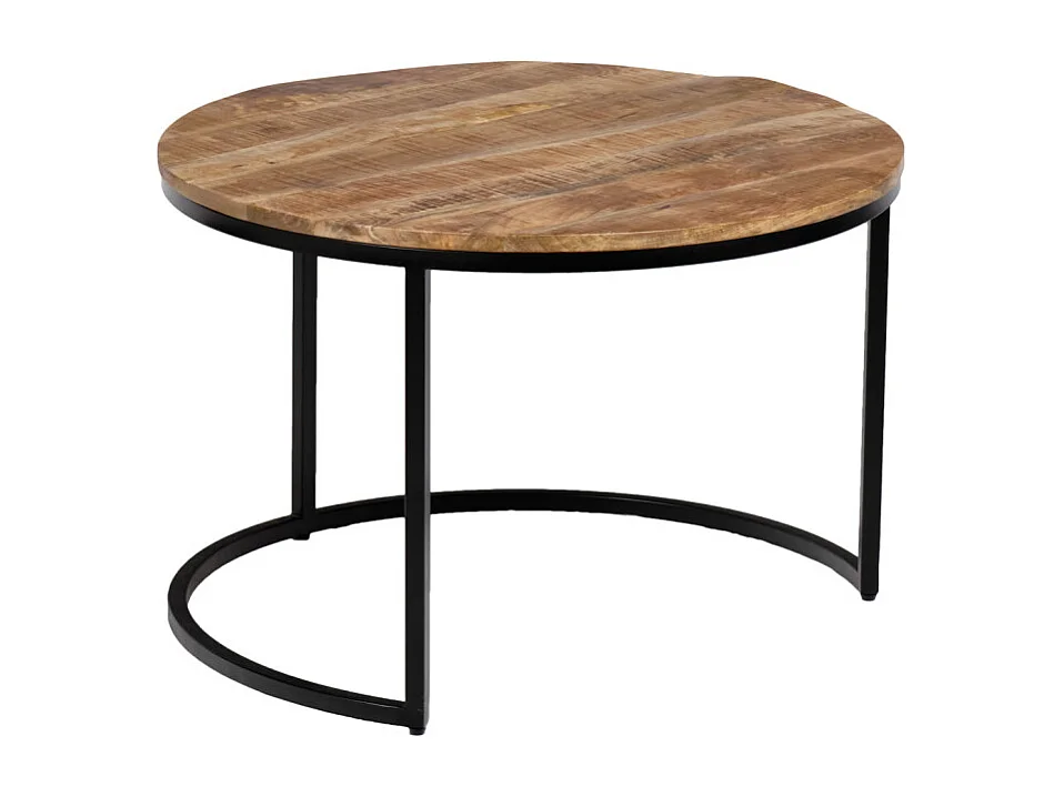 3 tables basses gigognes rondes bois de manguier pieds métal - MANHO