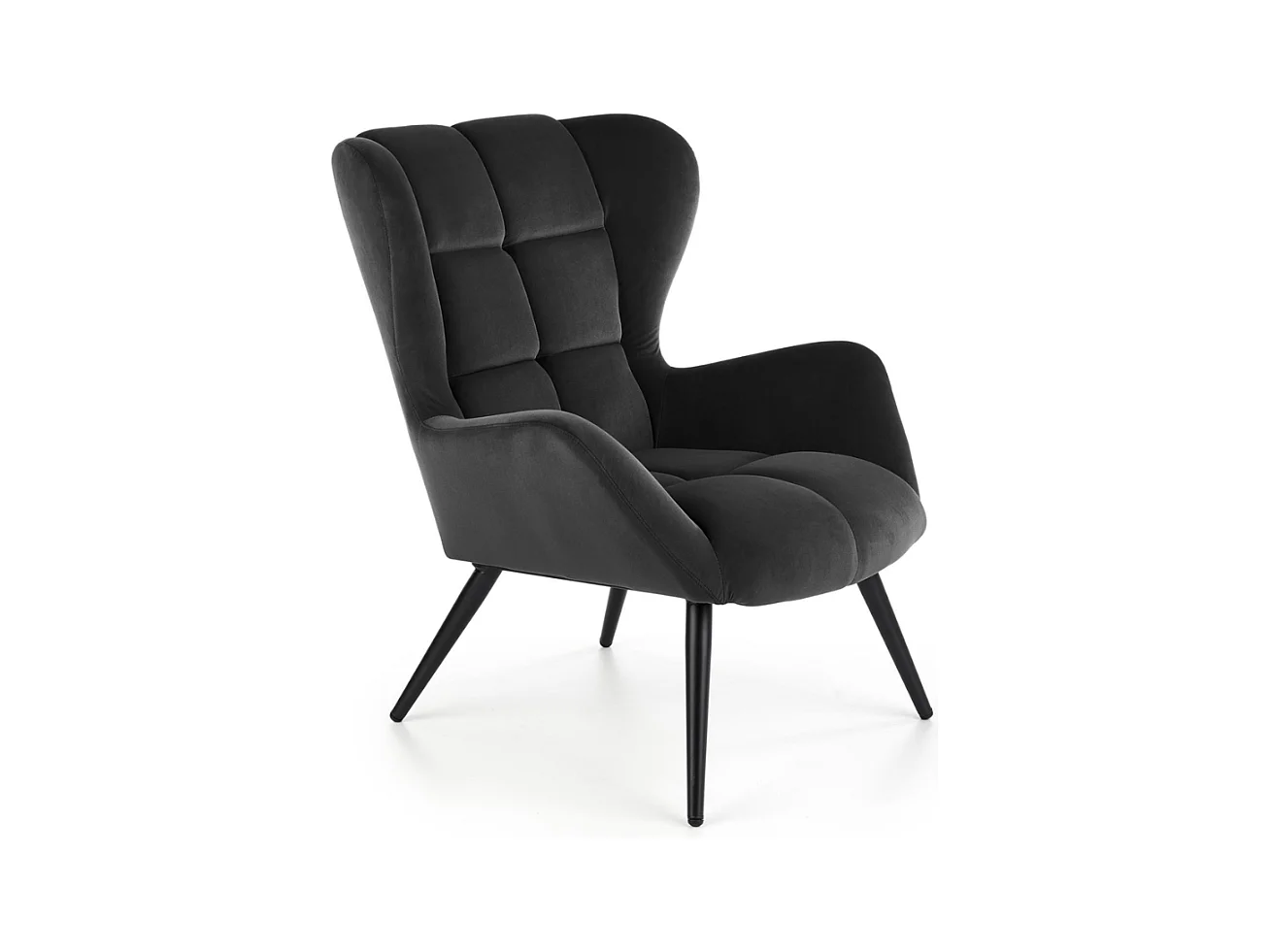 Fauteuil en velours noir avec pieds noirs en métal Glasgow