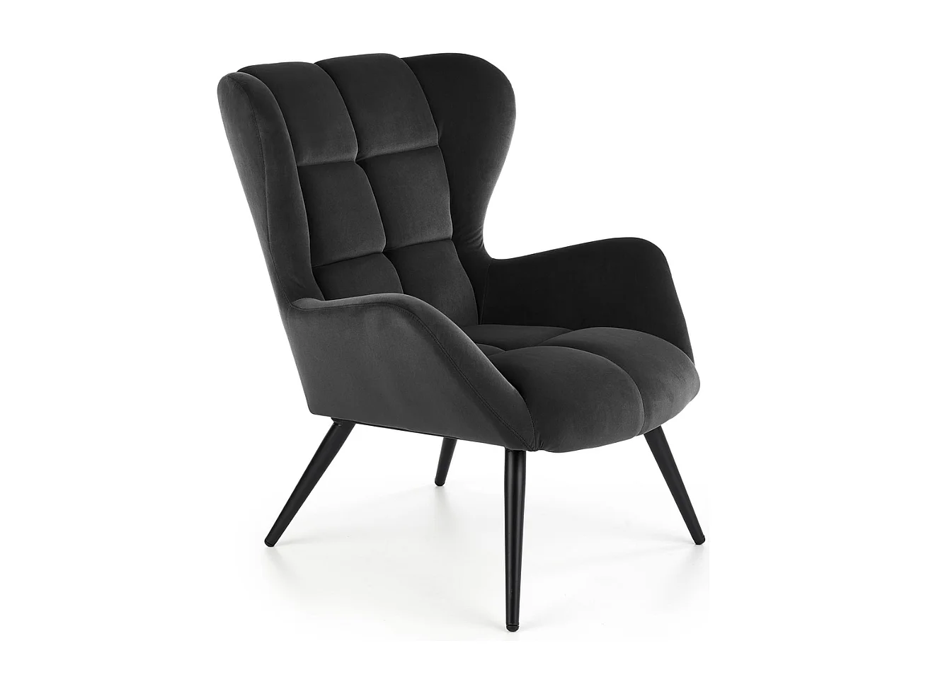 Fauteuil en velours noir avec pieds noirs en métal Glasgow