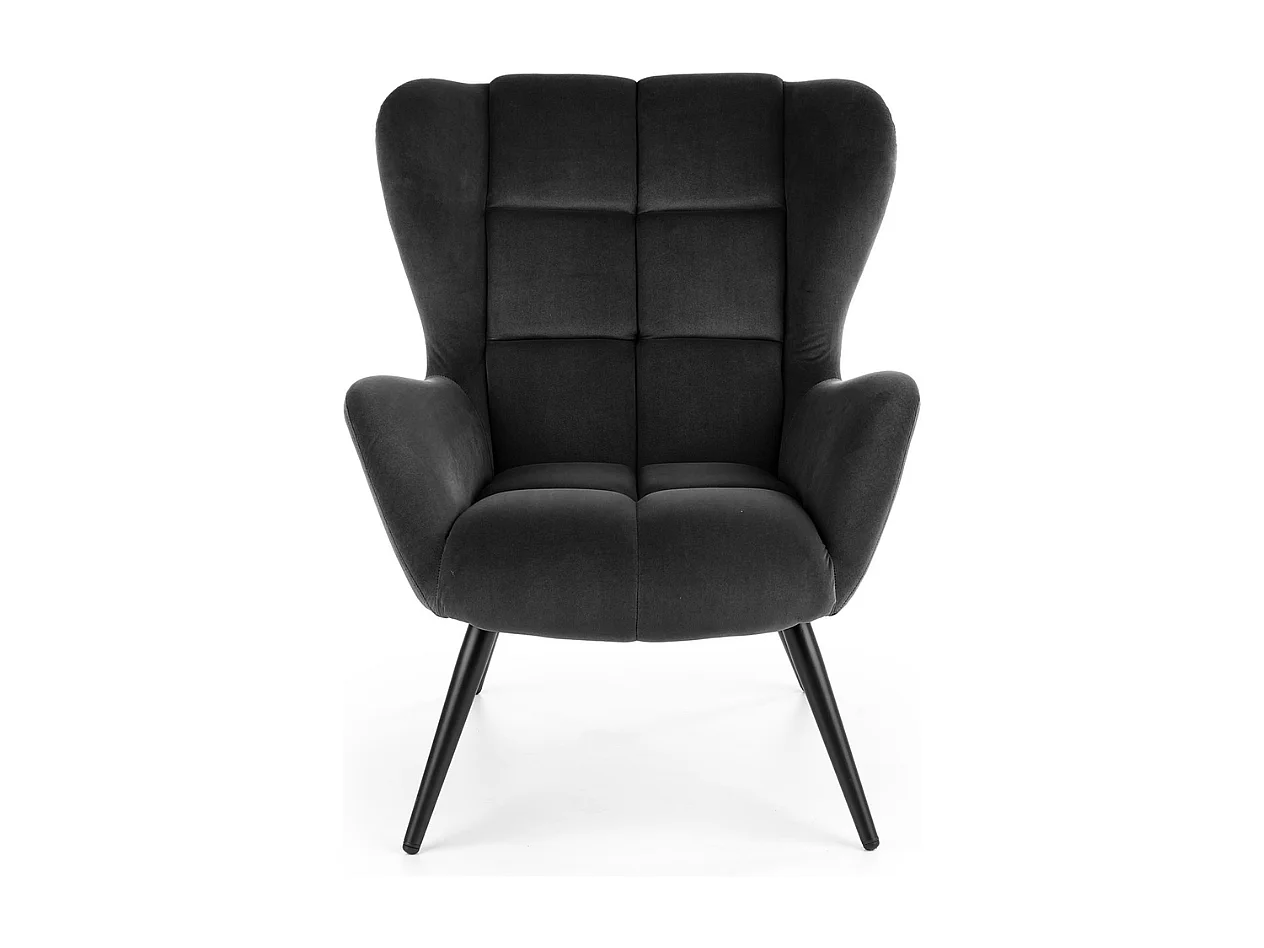 Fauteuil en velours noir avec pieds noirs en métal Glasgow