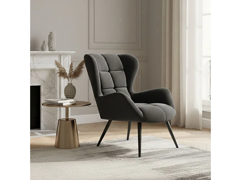Fauteuil en velours noir avec pieds noirs en métal Glasgow