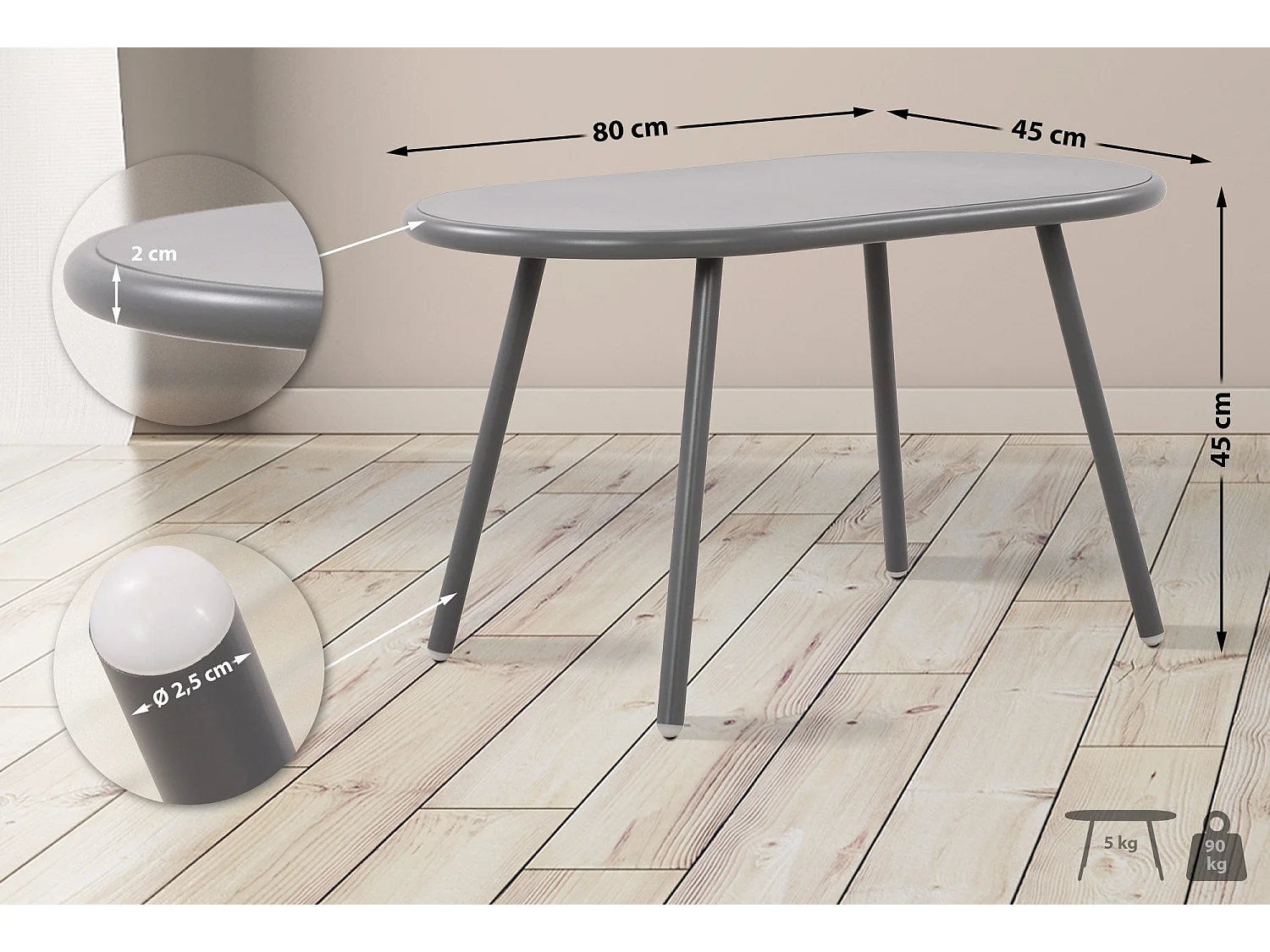 Table basse - Plastique - Gris foncé - Velva