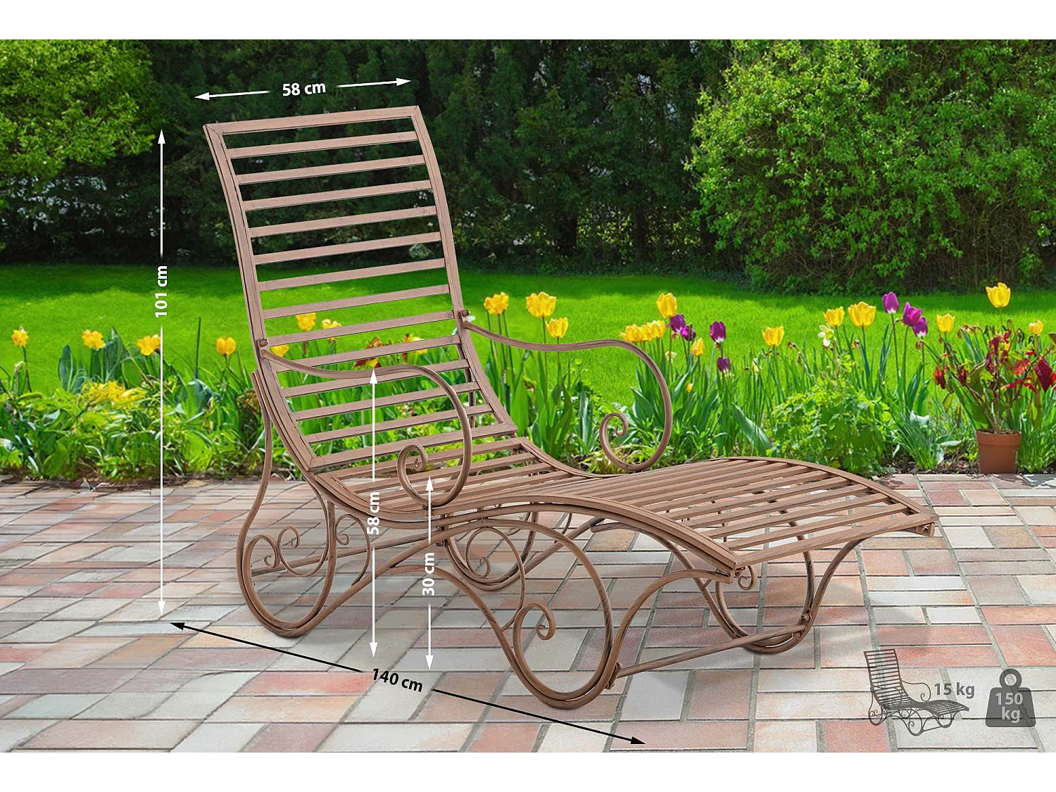 Gartenliege - Metall & natura - antik braun - Amiens