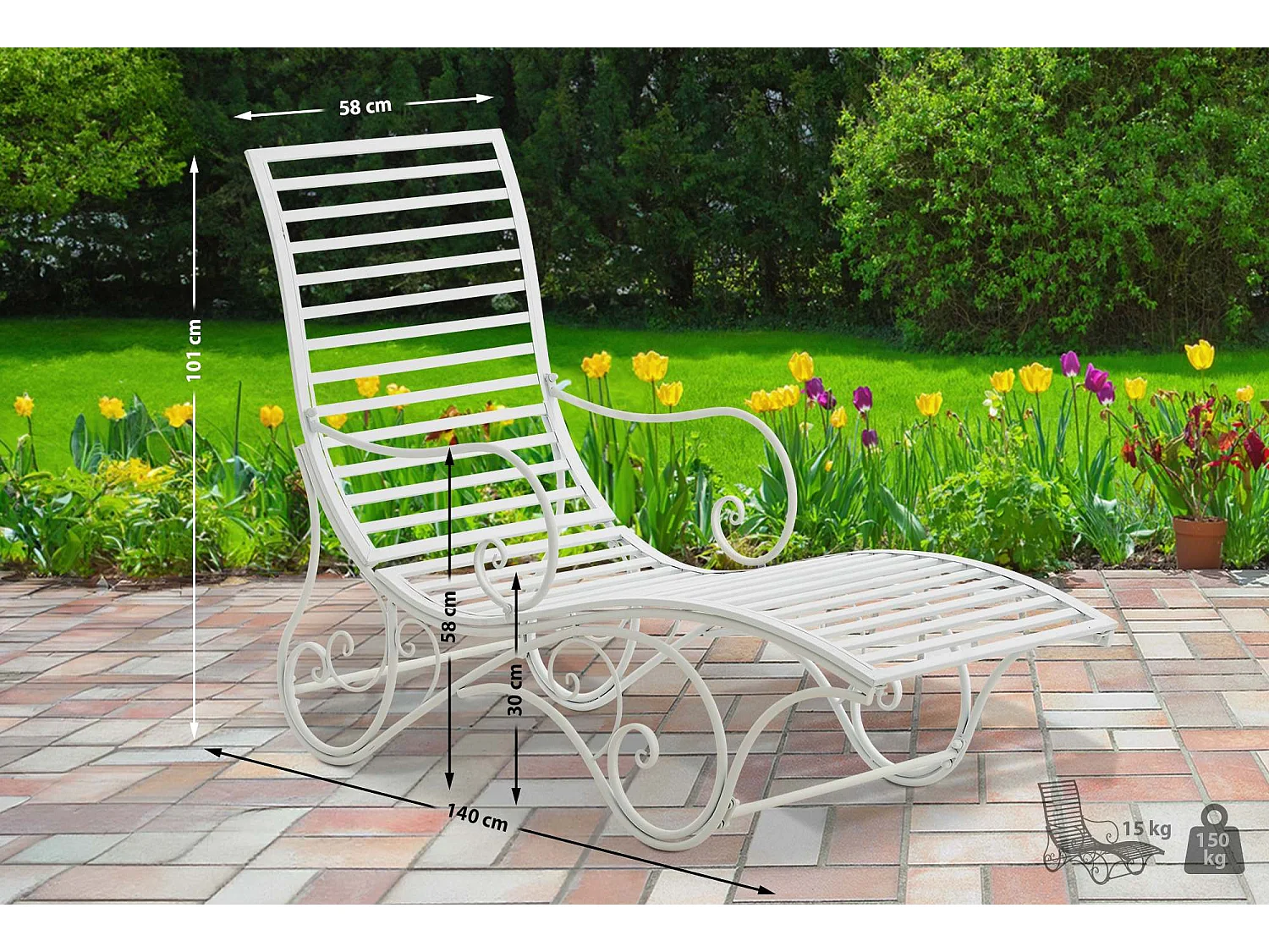 Chaise longue de jardin - Métal & Nature - Blanc - Amiens